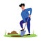 Man farmer with shovel digging hole vector illustration.