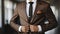 Man fastens the buttons - Elegance in Every Detail. The Groom\\\'s Final Touches Before the Aisle. Generative AI