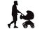 Man father walking with baby carriage silhouette, vector