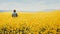 Man In Field Of Yellow Flowers: Nostalgic Realism Painting