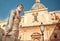 Man figure of the 16th century Praetorian Fountain in historical sicilian city Palermo, Italy