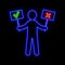 Man figure with approve and reject signs. Choice concept neon si