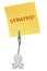 Man Figure Business Card Holder with yellow paper note STRATEGY