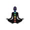 Man figure with symbols of chakras meditation concept, yoga position. Vector