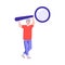 Man figure using a magnifying glass, cartoon vector illustration isolated.