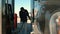 Man filling up a truck with fuel at truck gas station,