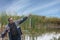 Man fisherman caught pike on spinning fish. Sport fishing, selective focus