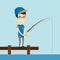 Man fishing on jetty vector illustration.