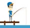 Man fishing on jetty vector illustration.