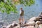 Man fishing on mountain lake