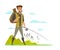 Man with fishing rod and bag vector illustration