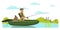 Man fishing in rubber boat vector illustration