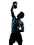 Man fitness Kettle Bell exercise shadow isolated white background silhouette