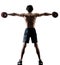 Man fitness weitghs training exercises isolated silhouette white