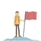 A man with a flag on top of a mountain. Achievement, vector illustration