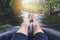 Man floating down a canal