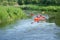 A man floating on a kayak, tourists to raft on a canoe on the river