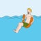 Man Floating on Swimming Pool Floatation Noodle