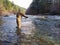 Man Fly Fishing in Cold Winter Weather