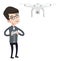 Man flying drone vector illustration.