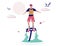 Man flying on flyboard, vector illustration. Flyboarding, extreme water sports, beach activities. Flyboard water jetpack