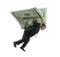 Man flying on wings of money representing financial investments success