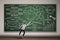 Man flying on written chalkboard