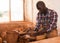 Man focused on work on pottery wheel