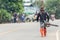 Man fogging chemical to eliminate mosquito at the street