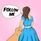 Man follows the girl and holding her hand vector