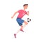 Man Footballer in Pink Jersey Playing Football Pass Ball Vector Illustration