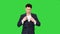 Man in formal business suit walks in and dances several hip hop moves to camera on a Green Screen, Chroma Key.