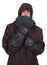 Man Freezing Cold, Winter Bundled up Coat Isolated