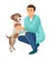 Man and Friendly Happy Dog Vector Illustration