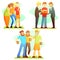 Man Friendship Three Colorful Illustrations