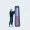 Man froze and thermometer showing cold on white