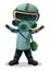 Man in gas mask stands and enjoys. Character in chemical protection against radioactive dust. Cartoon person post