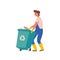 Man gathering garbage and plastic waste for recycling. Service recycling. Recycle sort organic garbage in different