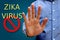 Man gesturing alt or stop with hand, ZIKA VIRUS ,medical and health care concept.