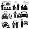 Man Getting Car License Driving School Lesson Cliparts Icons