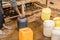 Man getting water out of the faucet in Kibera slum in Nairobi, K