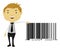 Man Beside a Giant Barcode Symbol, illustration