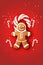 man ginger background sweet gingerbread cookie red christmas year food decoration holiday. Generative AI.