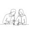 Man and girl doing work and discussion for project. One continuous line drawing  illustration of two person in office for