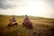 Man and girl  driving off-road and enjoying on extreme riding