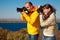 Man and girl photographed outdoors, autumn