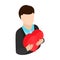 Man gives heart isometric 3d icon