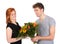 Man gives his girlfriend a beautiful bunch of flowers