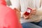 Man giving diamond ring to woman on valentines day