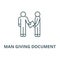 man giving document vector line icon, linear concept, outline sign, symbol